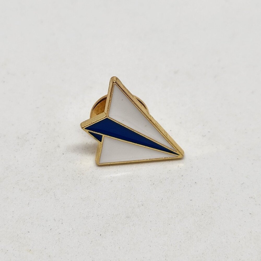 Plane Blue White Airplane Metal Pin Gold Tone Backing Lapel Backpack Hat Brooch